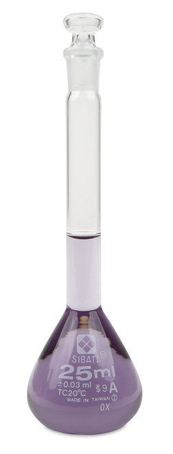 Vee Gee Scientific Sibata 2306A-25 Class A 25mL Volumetric Flasks with Ground Glass Stopper (Pack of 6)