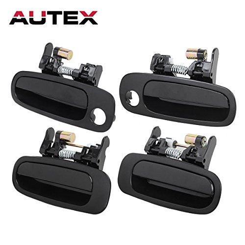 AUTEX 4pcs Exterior Door Handles Front Rear Left Right Black compatible with 1998 1999 2000 2001 2002 Toyota Corolla Door Handles 80422 77431 80421 77426 80423 77563 80424 77567