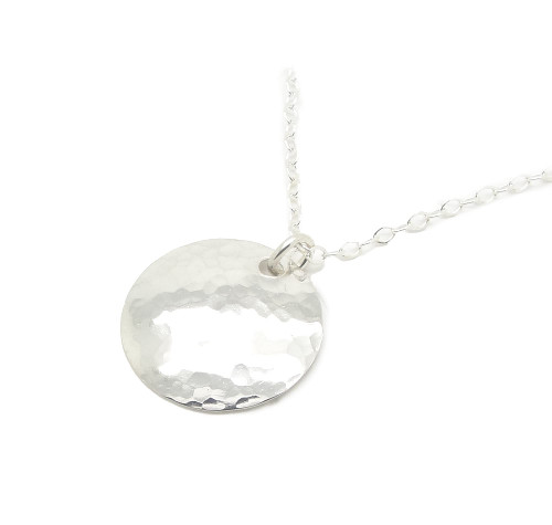 Small 3/4 Inch Hammered Sterling Silver Disc Necklace (18, Artisan Hammered)