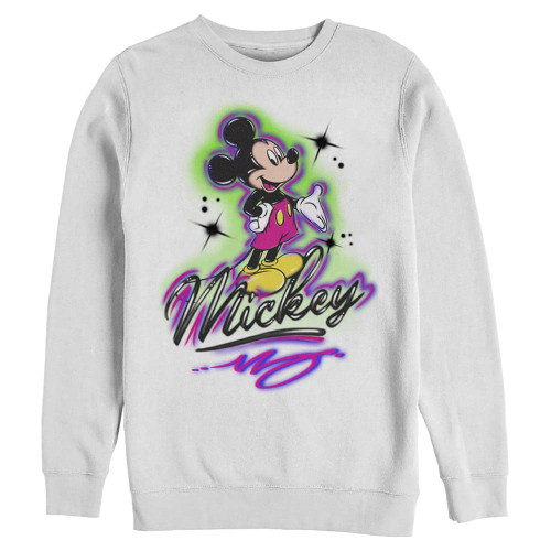 Disney Men's Classic Airbrush Mickey Pullover Crew Fleece, White, X-Large