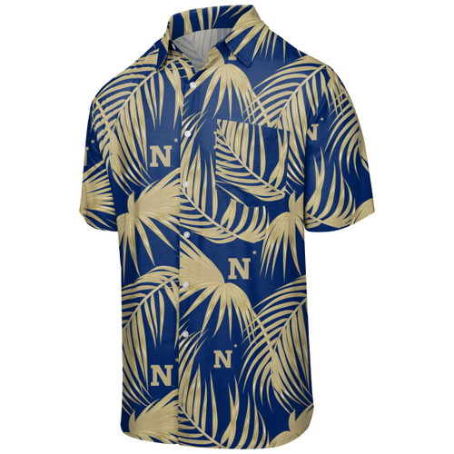 FOCO NCAA Navy Midshipmen Mens Hawaiian Button Up Shirt, Team Color, XXL FOCO NCAA Navy Midshipmen Mens Hawaiian Button Up Shirt, Team Color, XXL