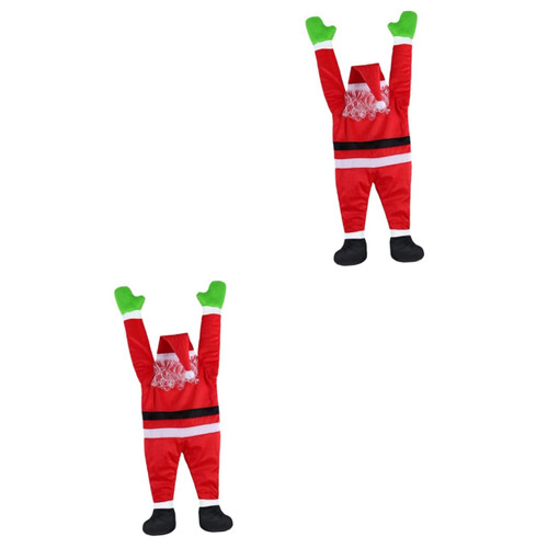 BESTOYARD 2pcs Santa Claus Decoration Santa Claus Sign Santa Claus Window Decor Hanging Climbing Santa Claus Suit Xmas Tree Santa Claus Chimney Window Santa Claus Flannel Pendant Indoor