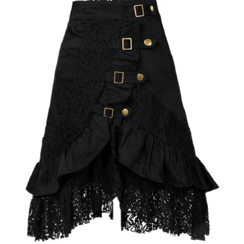 Taiduosheng Women's Steampunk Gothic Clothing Vintage Cotton Black Lace Skirts Small