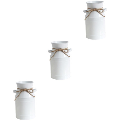 NOLITOY 3pcs Galvanized Metal Planter Country Metal Flower vase Rustic Flower vase Metal Milk can jug Bucket Flower pots Metal jug Pitcher vase Milk jug Planter France Chic Iron White