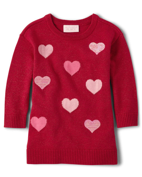 The Children's Place Baby Girls' and Toddler Sweater Dress, Red Hearts, 3T