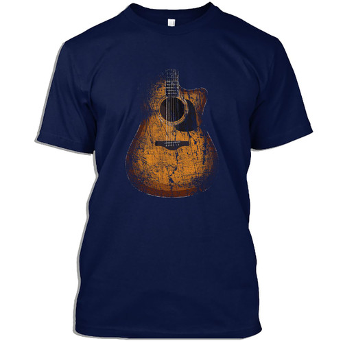 Guitar Player Tshirt Vintage Acoustic Guitar Music Guitarist Guitar Lovers Gift T-Shirt for Men Women (Navy - 2XL)