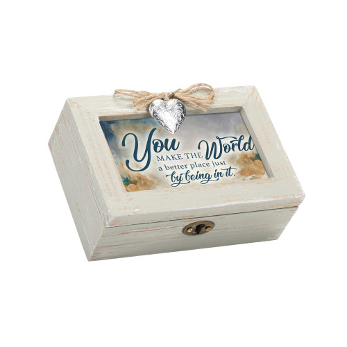Cottage Garden You Make The World a Better Place Petite Wood Distressed Locket Music Box Plays That's What Friends are for