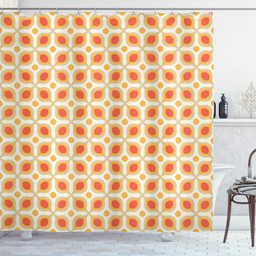 Ambesonne Geometric Shower Curtain, Linked Bold Geometric Shapes 70s Vintage Minimalist Pattern Bohemian Design, Cloth Fabric Bathroom Decor Set with Hooks, 69" W x 75" L, Orange Cream