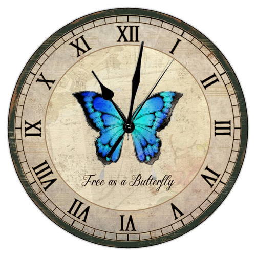 Rustic Free As A Butterfly Wall Clocks Swallowtail Butterfly Hanging Wall Clock Farmhouse 12inch Round Clock Battery Operated Silent Wall Clocks for Laundry Room Bedroom Birthday New Home Gift