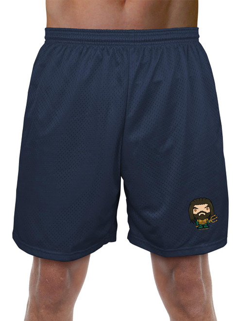 Popfunk Aquaman Movie Cute Chibi Character Mens Lined Mesh Shorts, Navy, Small