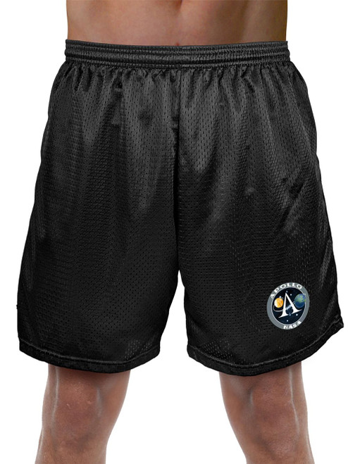 Popfunk NASA Apollo Space Program Patch Mens Lined Mesh Shorts, Black, X-Large