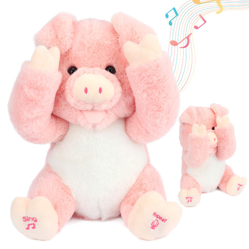 Cuteoy Peek A Boo Piggy Interactive Repeats What You Say Plush Talking Pig Toy Musical Singing Talking Stuffed Animal Adorable Electric Animate Gift, 11''