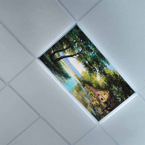 Lorougei Fluorescent Light Covers for Classroom Office-Rustic Pattern-Light Filters Ceiling LED Ceiling Light Covers-2ft x 4ft Drop Ceiling Fluorescent Decorative,Green Pale Blue and