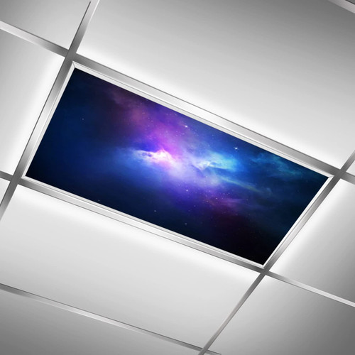 Lorougei Night Sky with Stars and Nebula,Blue Purple Black,Fluorescent Light Cover Insert,Light Filters for Ceiling Lights Classroom & Office-Easy to Install-Improves Room Aesthetics,24 x 48 in
