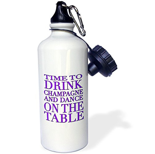 3dRose wb_163951_1 Time To Drink Champagne and Dance on The Table, Purple Sports Water Bottle, 21 oz, White