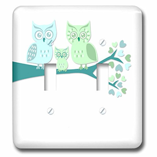 3dRose LLC lsp_128533_2 Cute Owl Family with Baby Boy Blue And Green Double Toggle Switch