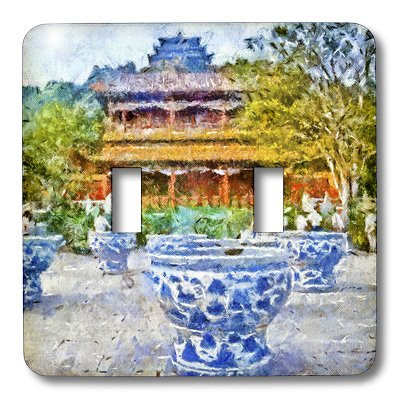 3dRose LSP_40583_2 Temple and Porcelain Jars Double Toggle Switch, Blue