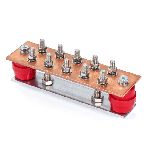 BELLA BAYS Wall Mounted Copper Grounding Bar Kit, 0.16"x 2.36"x 7.8" Ground Bus Bar with 10 x 0.35" Terminal Positions, UL Listed SM40 Insulators Rated Uimp up to 6kV