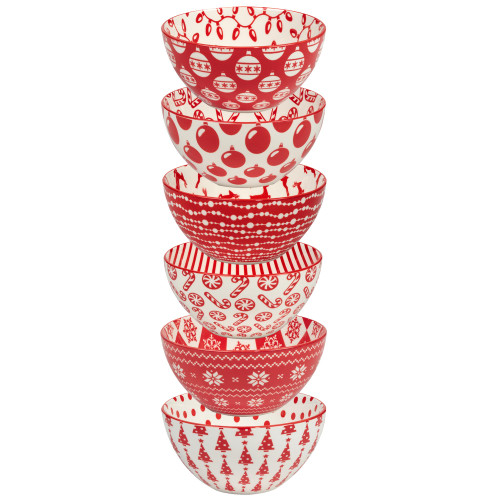 Certified International Peppermint Candy 13 oz. All Purpose Bowls, Set of 6 Assorted Designs, Multicolor