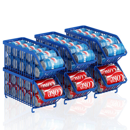 GILLAS 6 Pack Stackable Soda Can Organizer for Refrigerator, Can Holder Dispenser, Canned Food Storage Rack for Fridge, Kitchen, Countertops, Cabinets, Blue