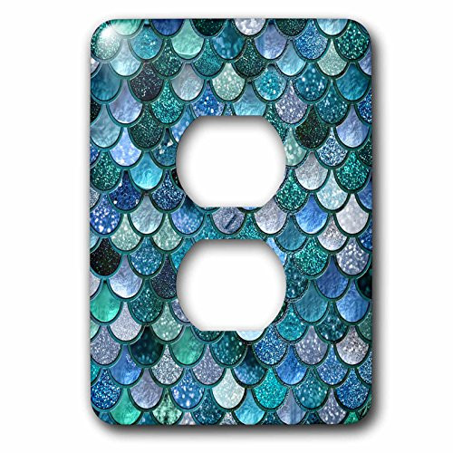 3dRose LSP_272861_6 Multicolor Girly Trend Blue Luxury Elegant Mermaid Scales Glitter Plug Outlet Cover