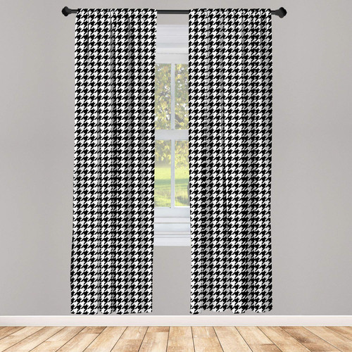 Lunarable Houndstooth Curtains, Vintage Fashion Pattern of Geometric Minimalism Classic Influences Print, Window Treatments 2 Panel Set for Living Room Bedroom, Pair of - 28" x 84", Black and White