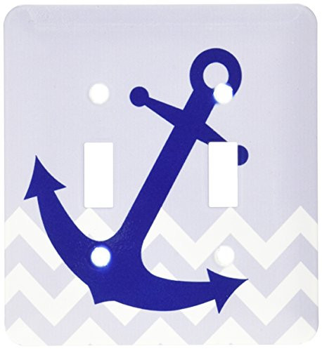 3dRose lsp_165790_2 Blue Nautical Boat Anchor on Chevron Pattern Light Switch Cover