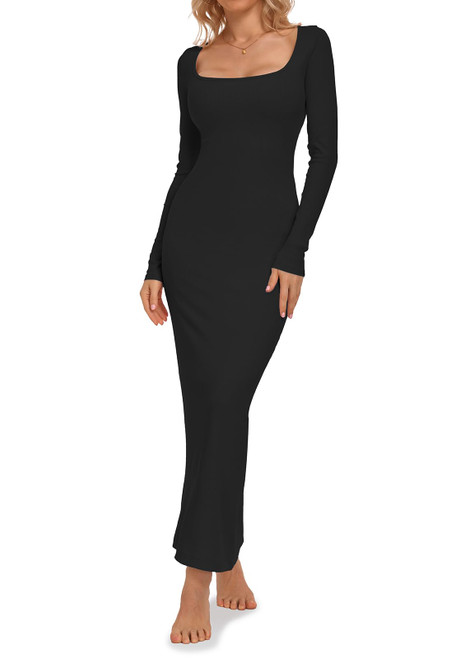 Relety Women's Bodycon Maxi Dresses Ribbed Long Sleeve Lounge Long Dress Square Neck Formal Casual Dresses for Women Black S Relety Women's Bodycon Maxi Dresses Ribbed Long Sleeve Lounge Long Dress Square Neck Formal Casual Dresses for Women Black S