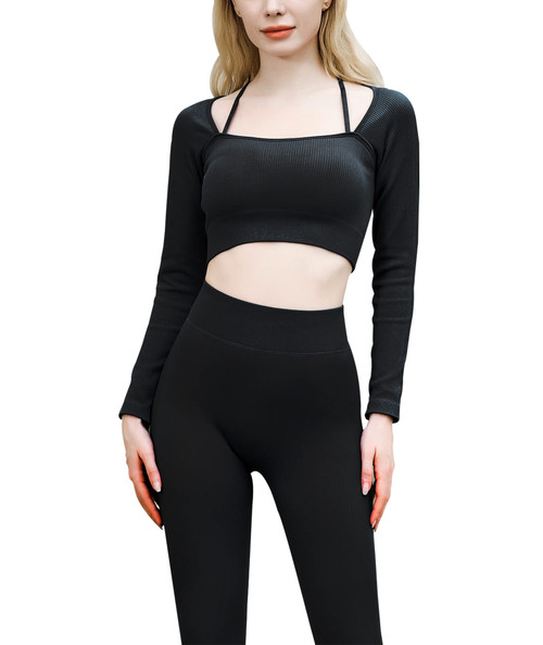 Mainstar Workout Sets for Women High Waist Seamless Cute Yoga Leggings Workout Sets for Women 2 Piece Gym Clothes L Black