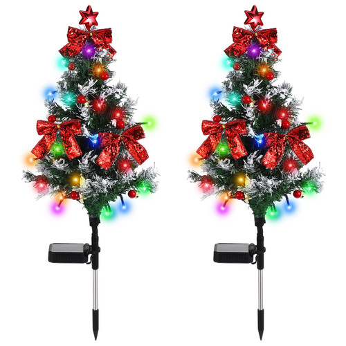 Baquler 2 Pcs Solar Christmas Tree Garden Stake Lights Outdoor Christmas Tree Lighted Yard Decorations Multicolor LED Solar Stakes for Pathway Lawn Patio Xmas Ornament(Cute Style)