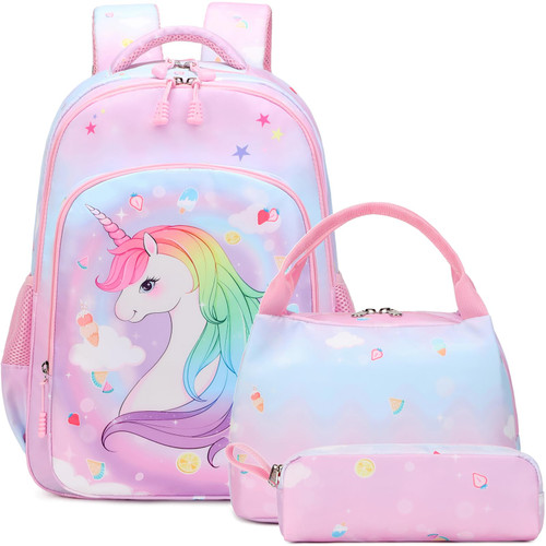 Meisohua Girls Backpack for Kids Elementary Bookbag Unicorn Backpack Set Mermaid Girls School Bag with Insulated Lunch Tote and Pencil Pouch for Children