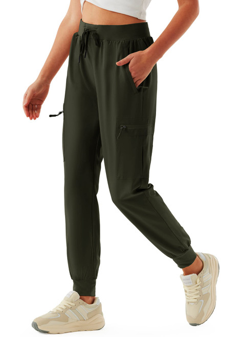 Women's Cargo Joggers Lightweight Quick Dry Hiking Pants for Women Outdoor Casual Athletic Workout Lounge with Zipper Pockets Green L