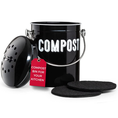Granrosi Compost Bin Kitchen, Kitchen Compost Bin Countertop, Indoor Compost Bin, Countertop Compost Bin with Lid, 100% Rust Proof Compost Bucket w/Non-Smell Charcoal Filters, 1.3 Gallon - Black Granrosi Compost Bin Kitchen, Kitchen Compost Bin Countertop, Indoor Compost Bin, Countertop Compost Bin with Lid, 100% Rust Proof Compost Bucket w/Non-Smell Charcoal Filters, 1.3 Gallon - Black