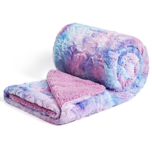 NEWCOSPLAY Super Soft Faux Fur Throw Blanket for Couch Purple Rainbow Sherpa Fuzzy Plush Warm Blanket for Sofa Bed (Purple Rainbow, Twin(60"x80"))