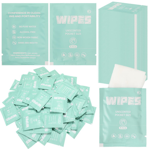 Lounsweer 500 Count Wet Wipes Individually Wrapped Wipes Unscented Hand Wipes Flushable Wipes Cleansing Travel Size Wipes for Adults, Babies Travel, Home(Light Green)