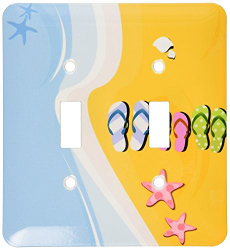 3dRose LLC lsp_125809_2 Blue and Orange Beach with Flip Flops and Star Shells Double Toggle Switch