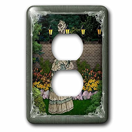 3dRose LSP_167137_6"Victorian Lady in The Garden with Lamp Poles Lit and Pretty Frame 2 Plug Outlet Cover