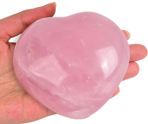 JIC Gem Large Heart Shaped Rose Quartz Crystal Healing Stone Pocket Palm Worry Stone with Display Stand Chakra Reiki Balancing 3.7"-4"