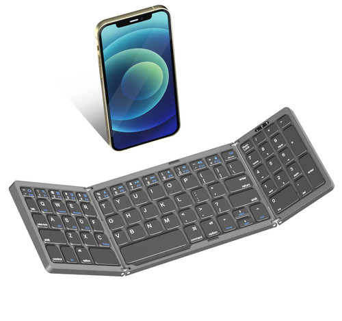 Gimibox Foldable Bluetooth Keyboard with Numeric Key, Pocket Size Bluetooth 5.1 Keyboard for Android, Windows, PC, Tablet, Type-C Rechargeable Li-ion Battery-Dark Gray (Numeric Key)