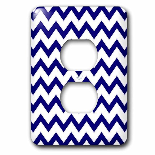 3dRose LSP_110746_6 Chevron Pattern Navy Blue and White Zigzag 2 Plug Outlet Cover, Multicolor