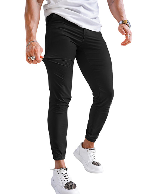 GINGTTO Mens Twill Cropped Joggers Pants Chinos Skinny Lightweight Workout Pants for Men Slim Fit Tapered Black 34