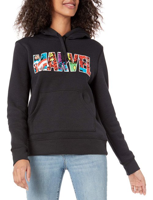 Amazon Essentials Disney | Marvel | Star Wars | Princess Women's Fleece Pullover Hoodie Sweatshirts (Available in Plus Size), Marvel Character Logo, Large