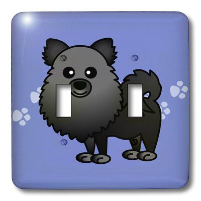 3dRose lsp_10829_2 Cute Black Pomeranian Blue with Paw Prints Double Toggle Switch