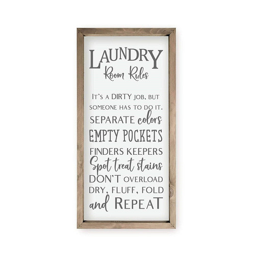 Tamengi Laundry Room Rules Framed Wood Farmhouse Wall Sign 6x20 inch Wall Hanging Sign Home Decor