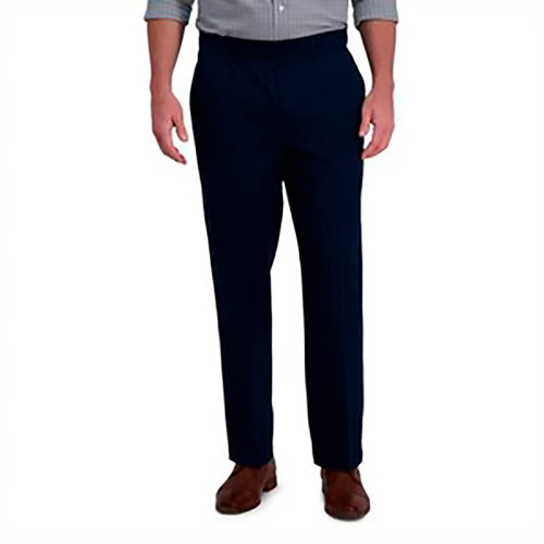 HAGGAR Men's Iron Free Premium Khaki Classic Fit Flat Front Expandable Waist Casual Pant Regular and Big & Tall Sizes, Dark Navy, 42W x 29L