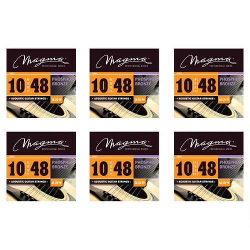 Magma - Acoustic Guitar Strings - 6 Sets of 10-48 Gauge Light Phosphor Bronze Acoustic Strings (.010" - .048") - GA120PB