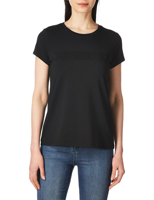 Calvin Klein Women's Short Sleeve Crew Neck Logo T-Shirt, Black, Medium