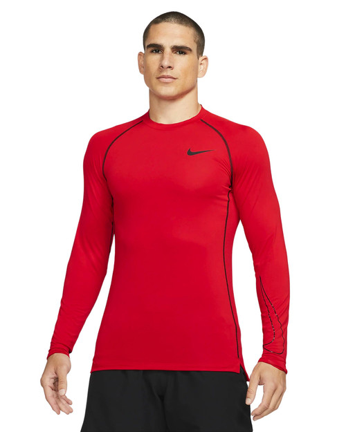 Nike Pro Dri-FIT Men's Tight Fit Long-Sleeve Training Top (as1, Alpha, x_l, Regular, Regular, Red/Black)