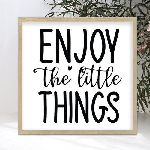 Positive Quotes Framed Wooden Wall Art Sign Christian Saying Enjoy the Little Things Encouragement Quote Framed Wooden Plaque Family Wood Signs for Laundry Room Entryway Coffee Bar Wall Decor 12x12in