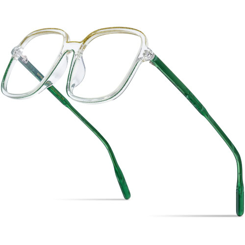 HEPIDEM Acetate Glasses Frame Women Vintage Oversize Square Eyeglasses Men Optical Spectacles (H9300 Clear Gold Green)